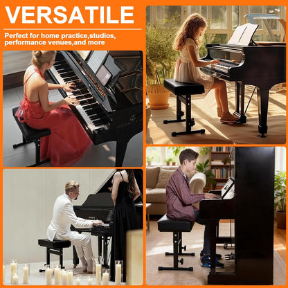 Adjustable Piano Bench 18.11" to 22.83", Durable Piano Stool with PVC Leather, Portable Keyboard Bench with Padded Cushion for Musicians Piano Stool Chair (Capacity: 260 lb)