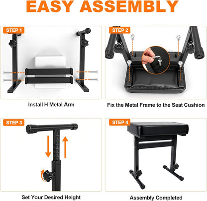 Adjustable Piano Bench 18.11" to 22.83", Durable Piano Stool with PVC Leather, Portable Keyboard Bench with Padded Cushion for Musicians Piano Stool Chair (Capacity: 260 lb)