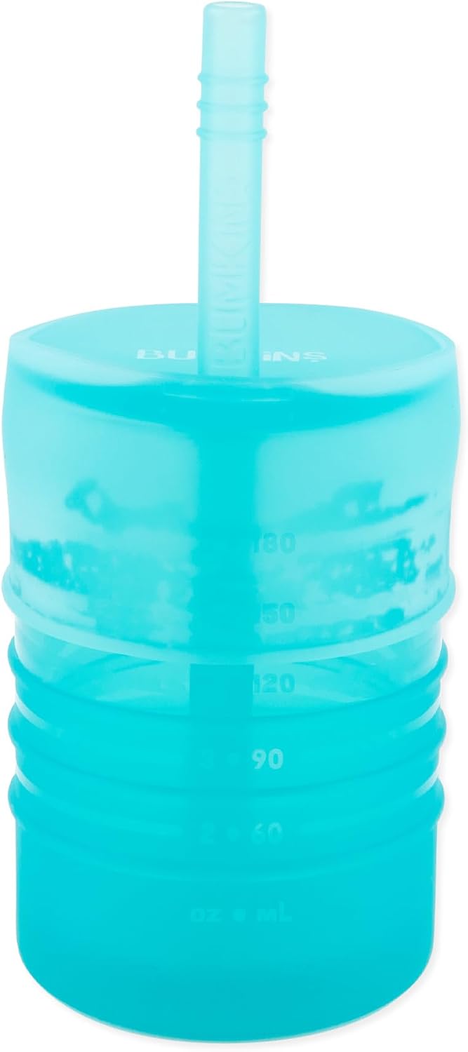 Baby and Toddler Cups, Sippy Cup with Straw, Spill Proof, Transition Cup for Babies Ages 1 Year, Safely Sip from Lid, Straw or Cup, First Year Supplies, Platinum Silicone, Holds 7oz, Gray