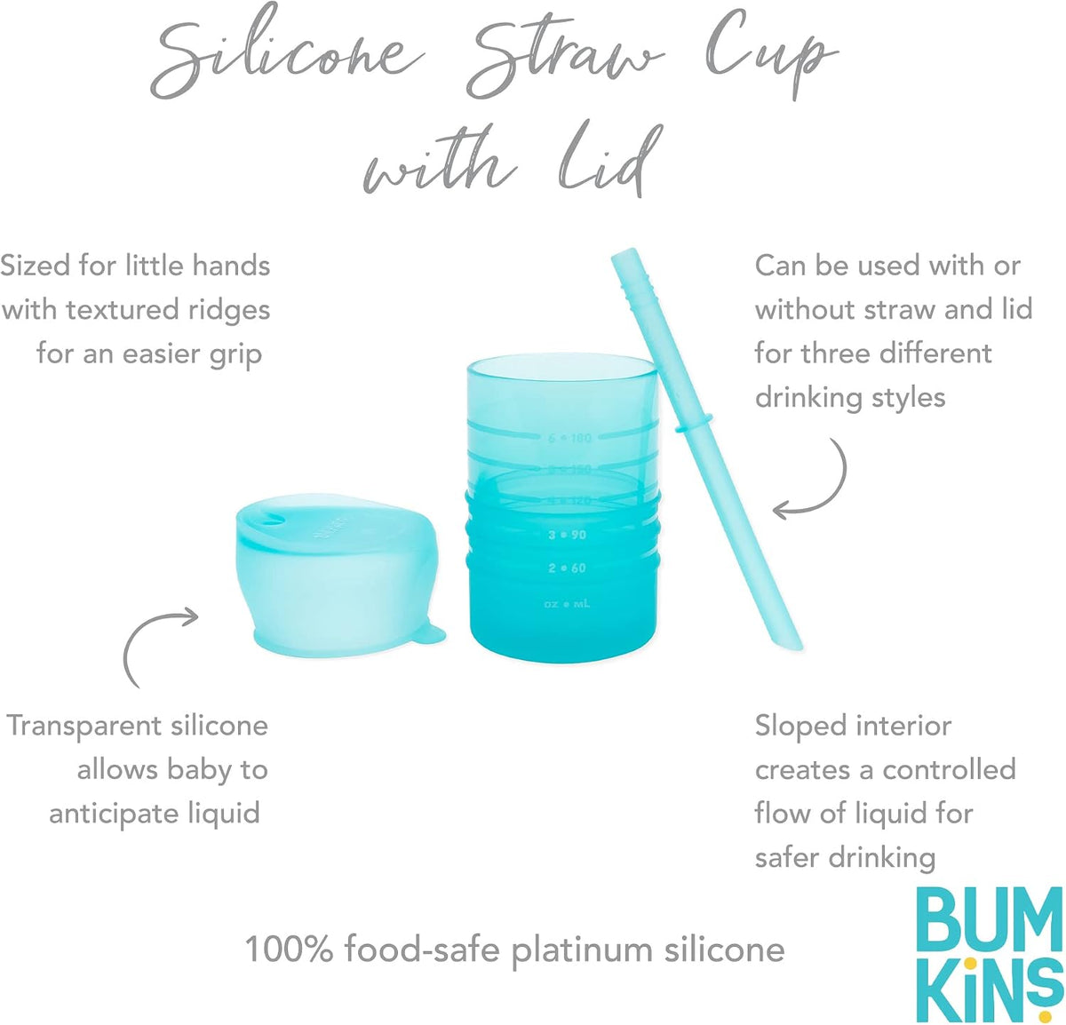 Baby and Toddler Cups, Sippy Cup with Straw, Spill Proof, Transition Cup for Babies Ages 1 Year, Safely Sip from Lid, Straw or Cup, First Year Supplies, Platinum Silicone, Holds 7oz, Gray