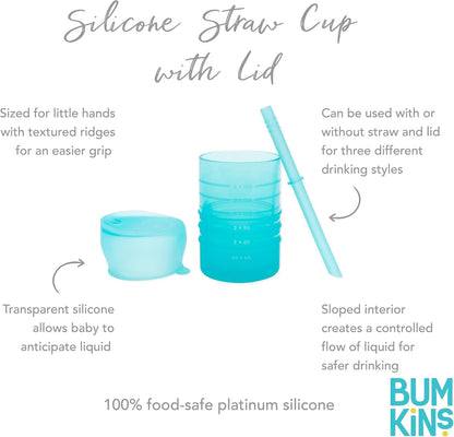 Baby and Toddler Cups, Sippy Cup with Straw, Spill Proof, Transition Cup for Babies Ages 1 Year, Safely Sip from Lid, Straw or Cup, First Year Supplies, Platinum Silicone, Holds 7oz, Gray