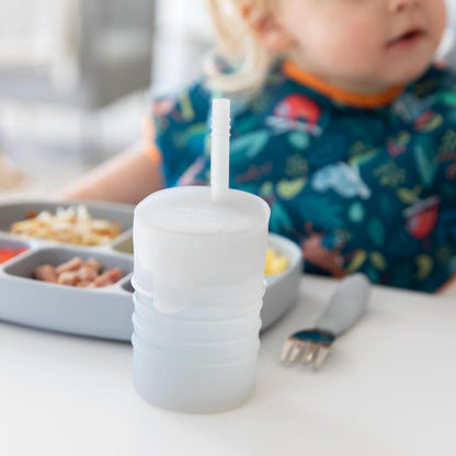 Baby and Toddler Cups, Sippy Cup with Straw, Spill Proof, Transition Cup for Babies Ages 1 Year, Safely Sip from Lid, Straw or Cup, First Year Supplies, Platinum Silicone, Holds 7oz, Gray