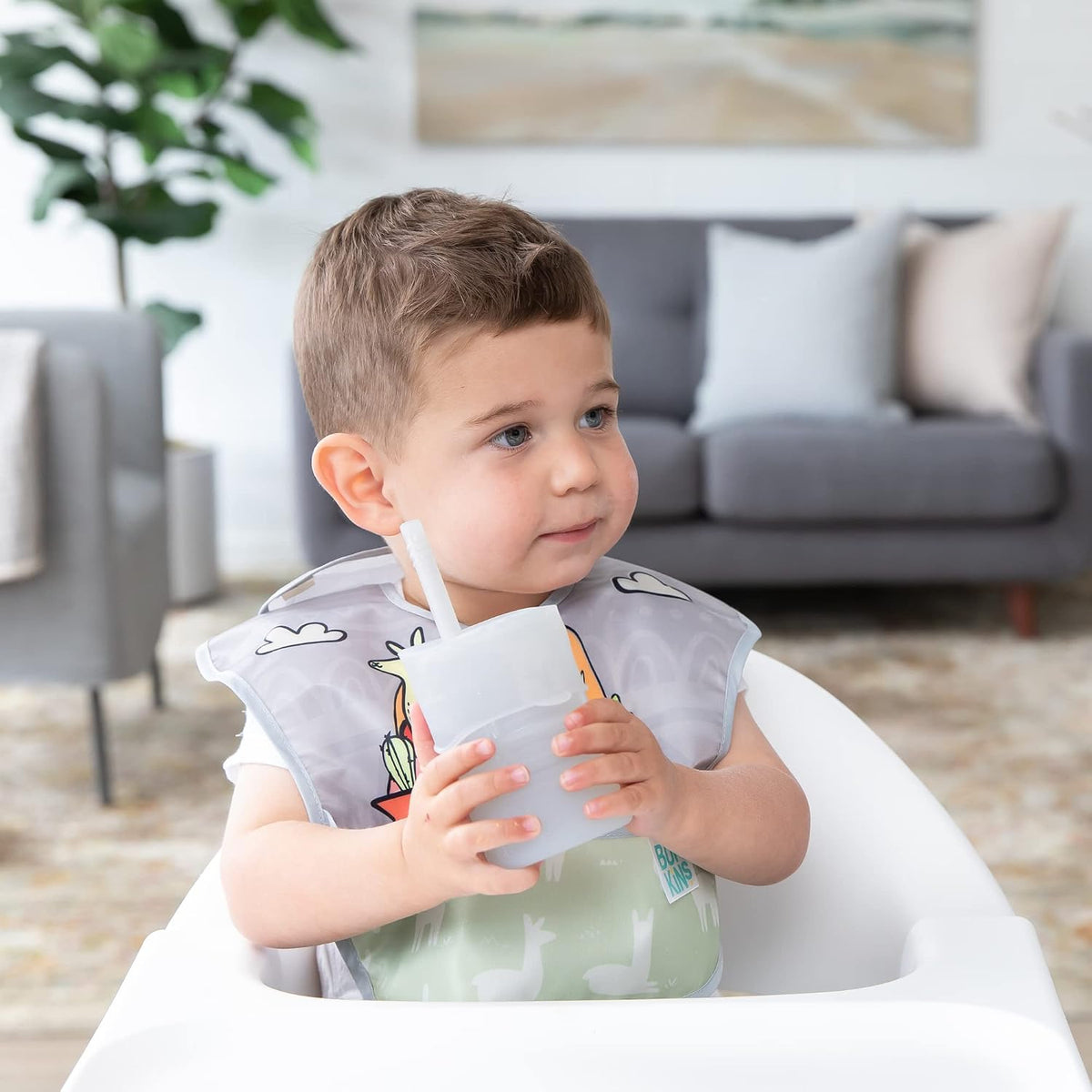 Baby and Toddler Cups, Sippy Cup with Straw, Spill Proof, Transition Cup for Babies Ages 1 Year, Safely Sip from Lid, Straw or Cup, First Year Supplies, Platinum Silicone, Holds 7oz, Gray