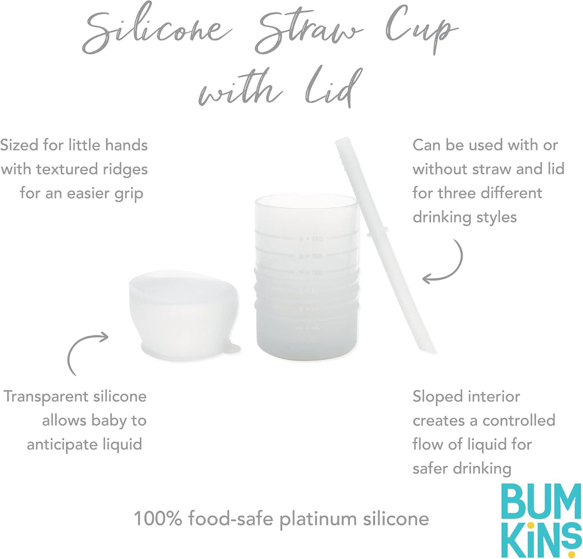 Baby and Toddler Cups, Sippy Cup with Straw, Spill Proof, Transition Cup for Babies Ages 1 Year, Safely Sip from Lid, Straw or Cup, First Year Supplies, Platinum Silicone, Holds 7oz, Gray