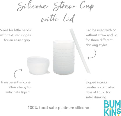 Baby and Toddler Cups, Sippy Cup with Straw, Spill Proof, Transition Cup for Babies Ages 1 Year, Safely Sip from Lid, Straw or Cup, First Year Supplies, Platinum Silicone, Holds 7oz, Gray