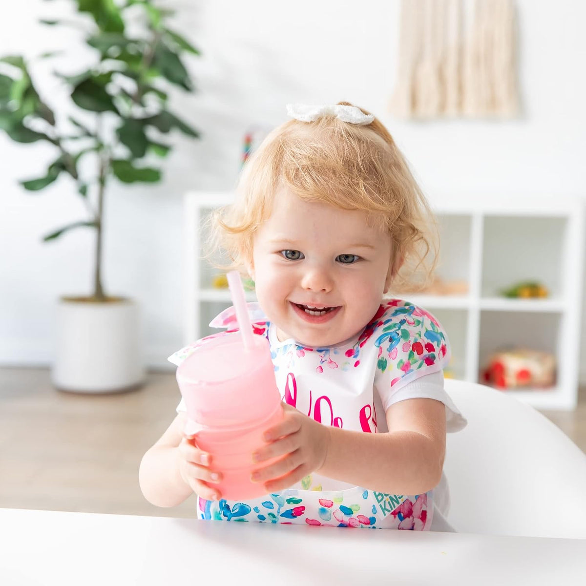 Baby and Toddler Cups, Sippy Cup with Straw, Spill Proof, Transition Cup for Babies Ages 1 Year, Safely Sip from Lid, Straw or Cup, First Year Supplies, Platinum Silicone, Holds 7oz, Gray