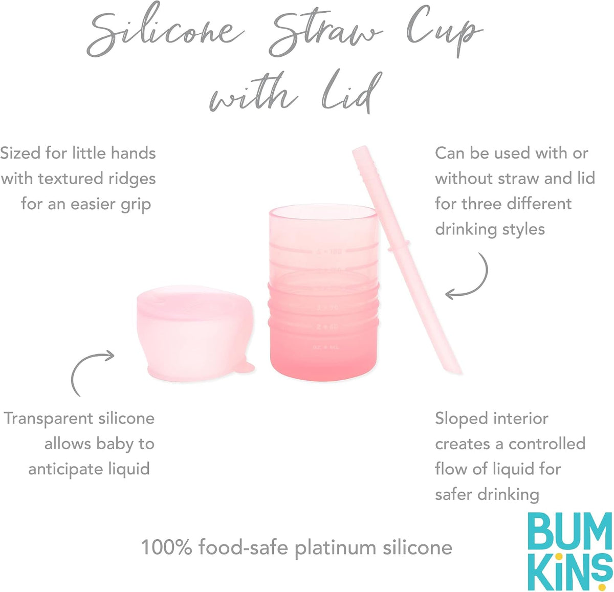 Baby and Toddler Cups, Sippy Cup with Straw, Spill Proof, Transition Cup for Babies Ages 1 Year, Safely Sip from Lid, Straw or Cup, First Year Supplies, Platinum Silicone, Holds 7oz, Gray