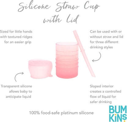 Baby and Toddler Cups, Sippy Cup with Straw, Spill Proof, Transition Cup for Babies Ages 1 Year, Safely Sip from Lid, Straw or Cup, First Year Supplies, Platinum Silicone, Holds 7oz, Gray