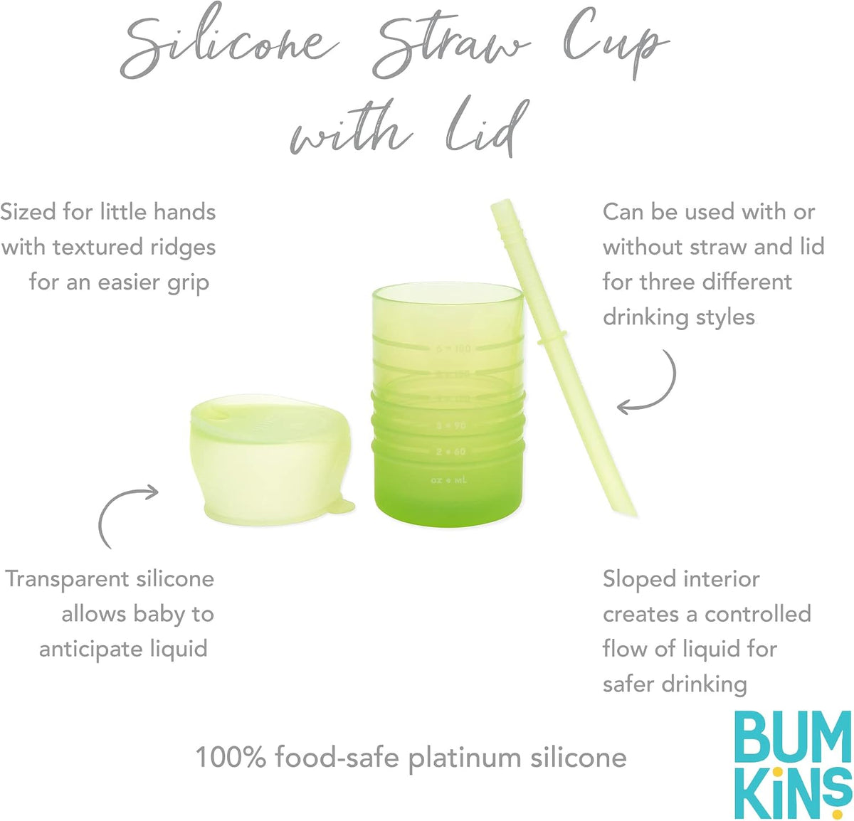 Baby and Toddler Cups, Sippy Cup with Straw, Spill Proof, Transition Cup for Babies Ages 1 Year, Safely Sip from Lid, Straw or Cup, First Year Supplies, Platinum Silicone, Holds 7oz, Gray