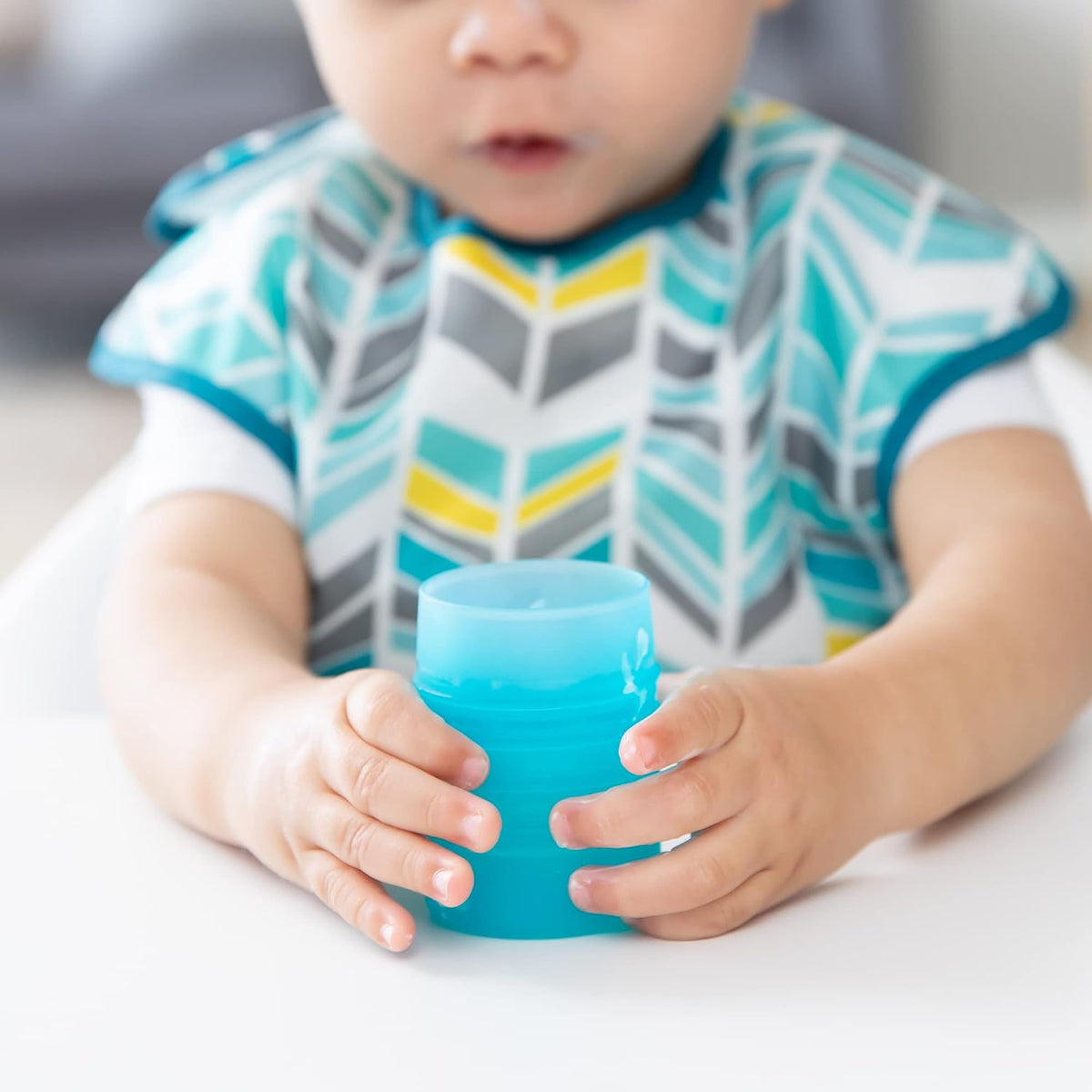 Baby and Toddler Cups, Sippy Cup with Straw, Spill Proof, Transition Cup for Babies Ages 1 Year, Safely Sip from Lid, Straw or Cup, First Year Supplies, Platinum Silicone, Holds 7oz, Gray