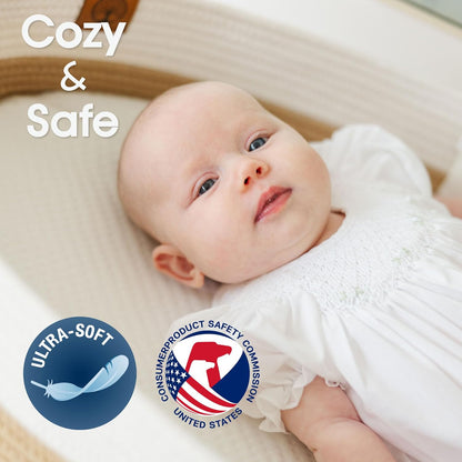 Baby Changing Basket Includes Diaper Caddy - Soft & Waterproof Dual-Cover, Portable, Changing Pad for Dresser & Changing Table, Gift for Baby Shower, Organic Cotton Rope