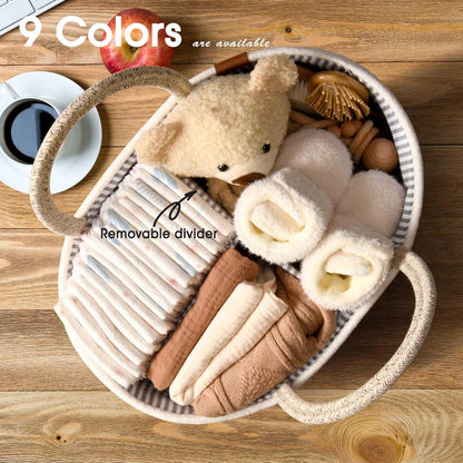 Baby Changing Basket Includes Diaper Caddy - Soft & Waterproof Dual-Cover, Portable, Changing Pad for Dresser & Changing Table, Gift for Baby Shower, Organic Cotton Rope