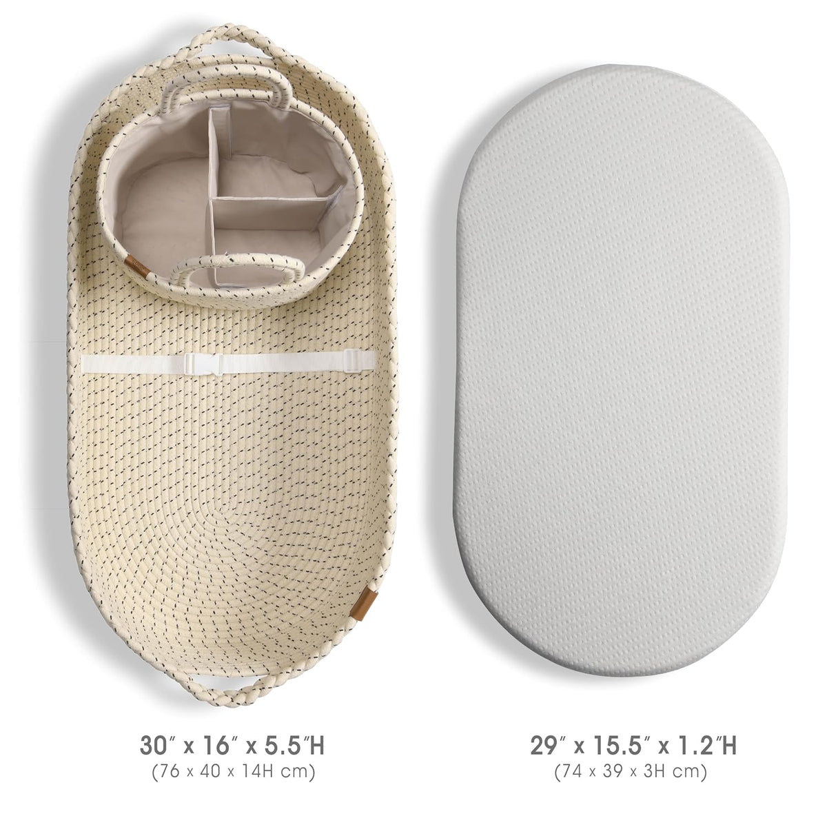 Baby Changing Basket Includes Diaper Caddy - Soft & Waterproof Dual-Cover, Portable, Changing Pad for Dresser & Changing Table, Gift for Baby Shower, Organic Cotton Rope