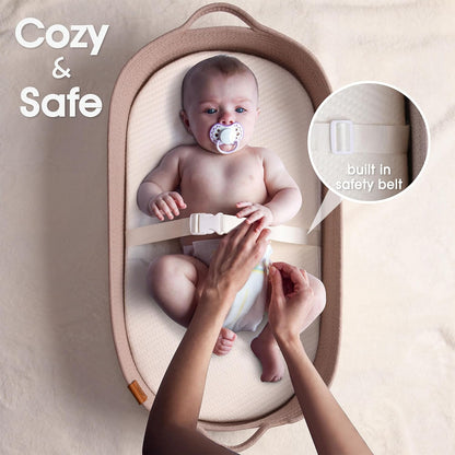 Baby Changing Basket Includes Diaper Caddy - Soft & Waterproof Dual-Cover, Portable, Changing Pad for Dresser & Changing Table, Gift for Baby Shower, Organic Cotton Rope