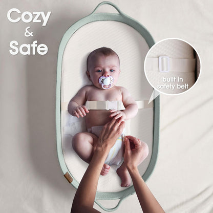 Baby Changing Basket Includes Diaper Caddy - Soft & Waterproof Dual-Cover, Portable, Changing Pad for Dresser & Changing Table, Gift for Baby Shower, Organic Cotton Rope