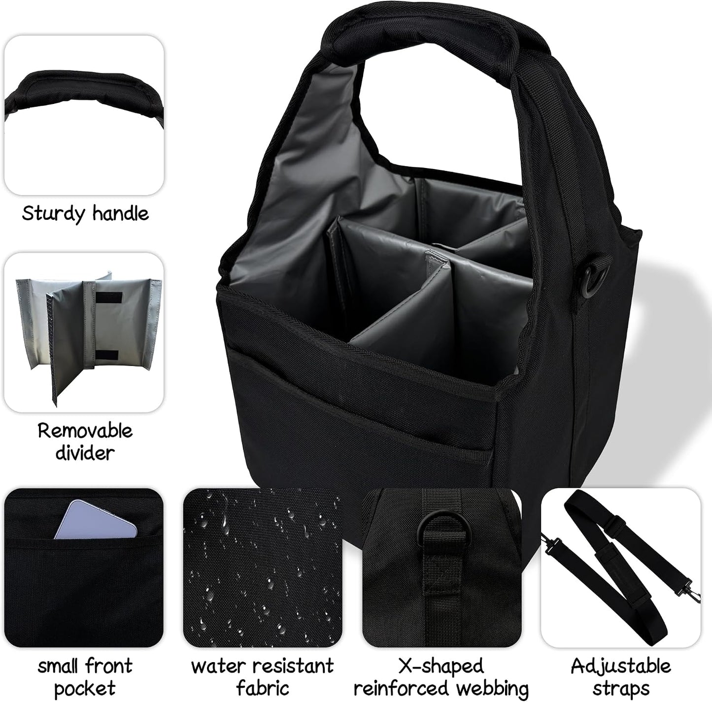 Reusable Drink Carrier Tote Bag with Handle Family Size 4 Compartment Water Bottle Holder with Adjustable Shoulder Strap & Removable Dividers Multiple Tumbler Caddy for Car,Delivery,Family Outings