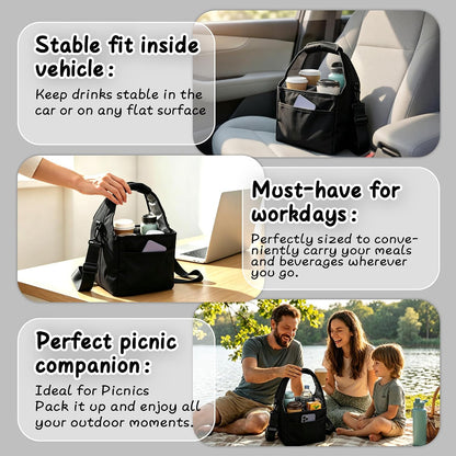 Reusable Drink Carrier Tote Bag with Handle Family Size 4 Compartment Water Bottle Holder with Adjustable Shoulder Strap & Removable Dividers Multiple Tumbler Caddy for Car,Delivery,Family Outings