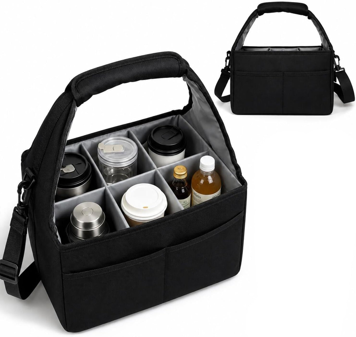 Reusable Drink Carrier Tote Bag with Handle Family Size 4 Compartment Water Bottle Holder with Adjustable Shoulder Strap & Removable Dividers Multiple Tumbler Caddy for Car,Delivery,Family Outings