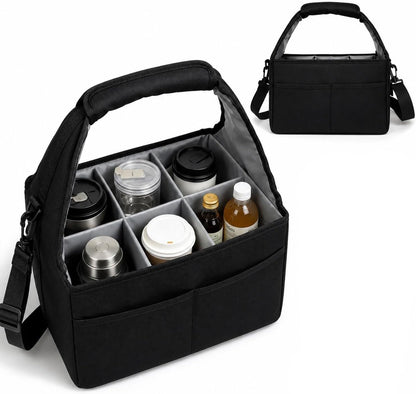 Reusable Drink Carrier Tote Bag with Handle Family Size 4 Compartment Water Bottle Holder with Adjustable Shoulder Strap & Removable Dividers Multiple Tumbler Caddy for Car,Delivery,Family Outings