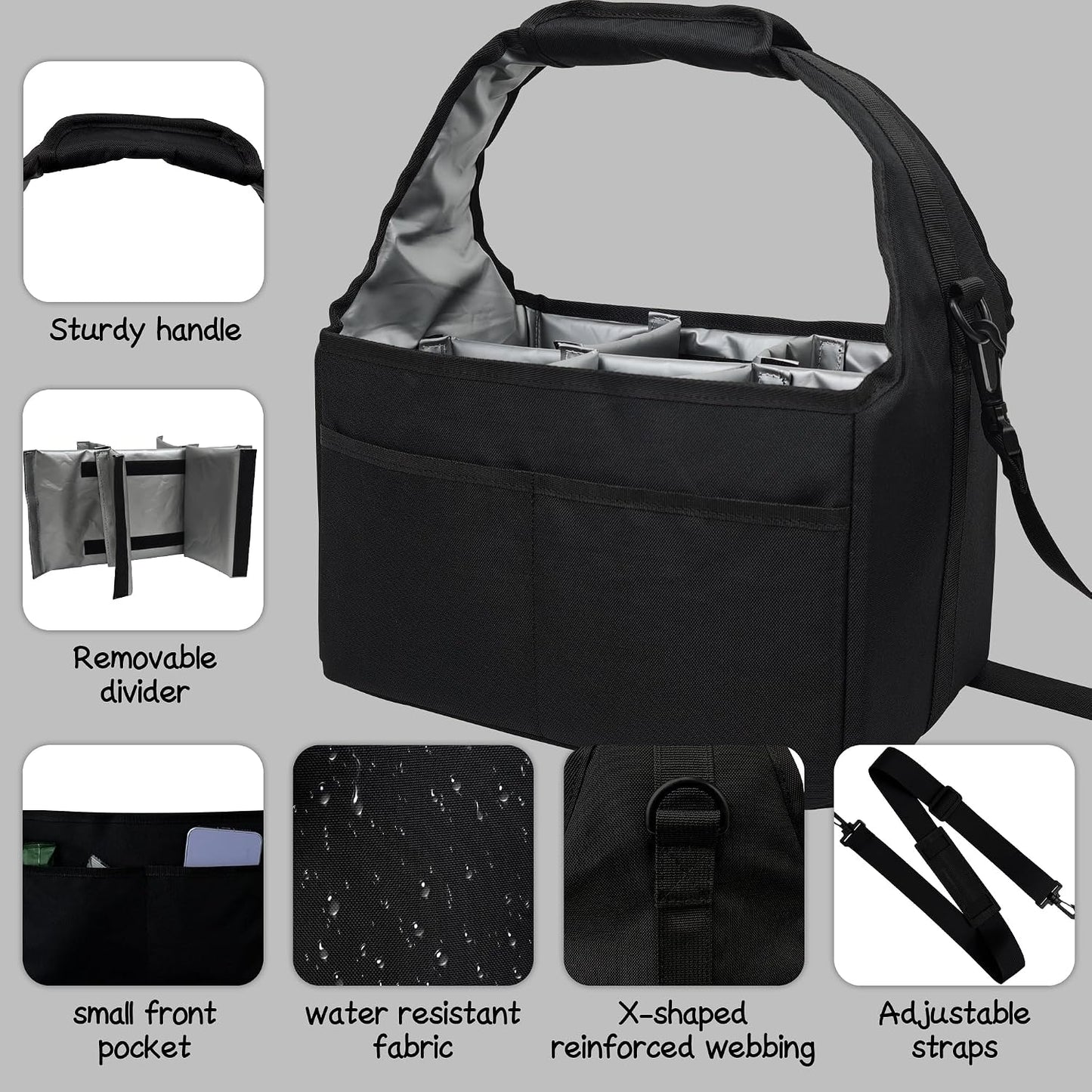 Reusable Drink Carrier Tote Bag with Handle Family Size 4 Compartment Water Bottle Holder with Adjustable Shoulder Strap & Removable Dividers Multiple Tumbler Caddy for Car,Delivery,Family Outings