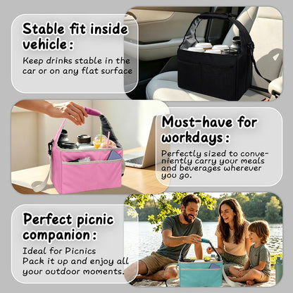 Reusable Drink Carrier Tote Bag with Handle Family Size 4 Compartment Water Bottle Holder with Adjustable Shoulder Strap & Removable Dividers Multiple Tumbler Caddy for Car,Delivery,Family Outings