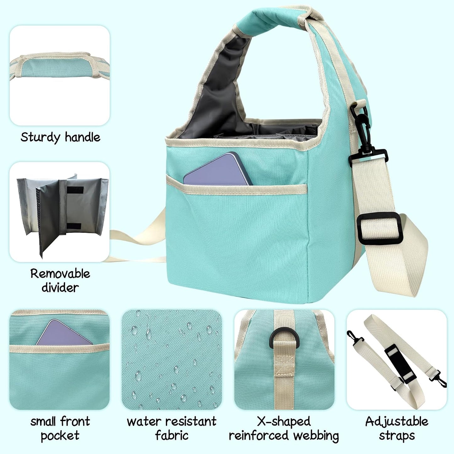 Reusable Drink Carrier Tote Bag with Handle Family Size 4 Compartment Water Bottle Holder with Adjustable Shoulder Strap & Removable Dividers Multiple Tumbler Caddy for Car,Delivery,Family Outings