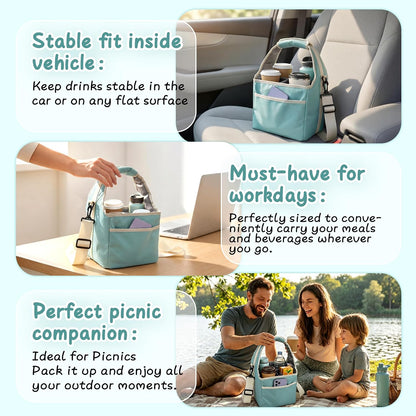 Reusable Drink Carrier Tote Bag with Handle Family Size 4 Compartment Water Bottle Holder with Adjustable Shoulder Strap & Removable Dividers Multiple Tumbler Caddy for Car,Delivery,Family Outings