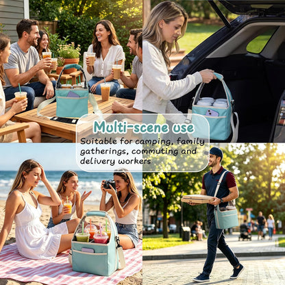 Reusable Drink Carrier Tote Bag with Handle Family Size 4 Compartment Water Bottle Holder with Adjustable Shoulder Strap & Removable Dividers Multiple Tumbler Caddy for Car,Delivery,Family Outings