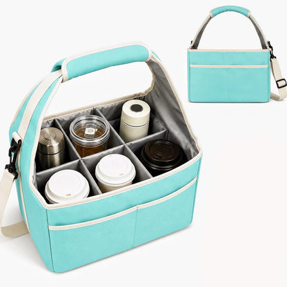 Reusable Drink Carrier Tote Bag with Handle Family Size 4 Compartment Water Bottle Holder with Adjustable Shoulder Strap & Removable Dividers Multiple Tumbler Caddy for Car,Delivery,Family Outings
