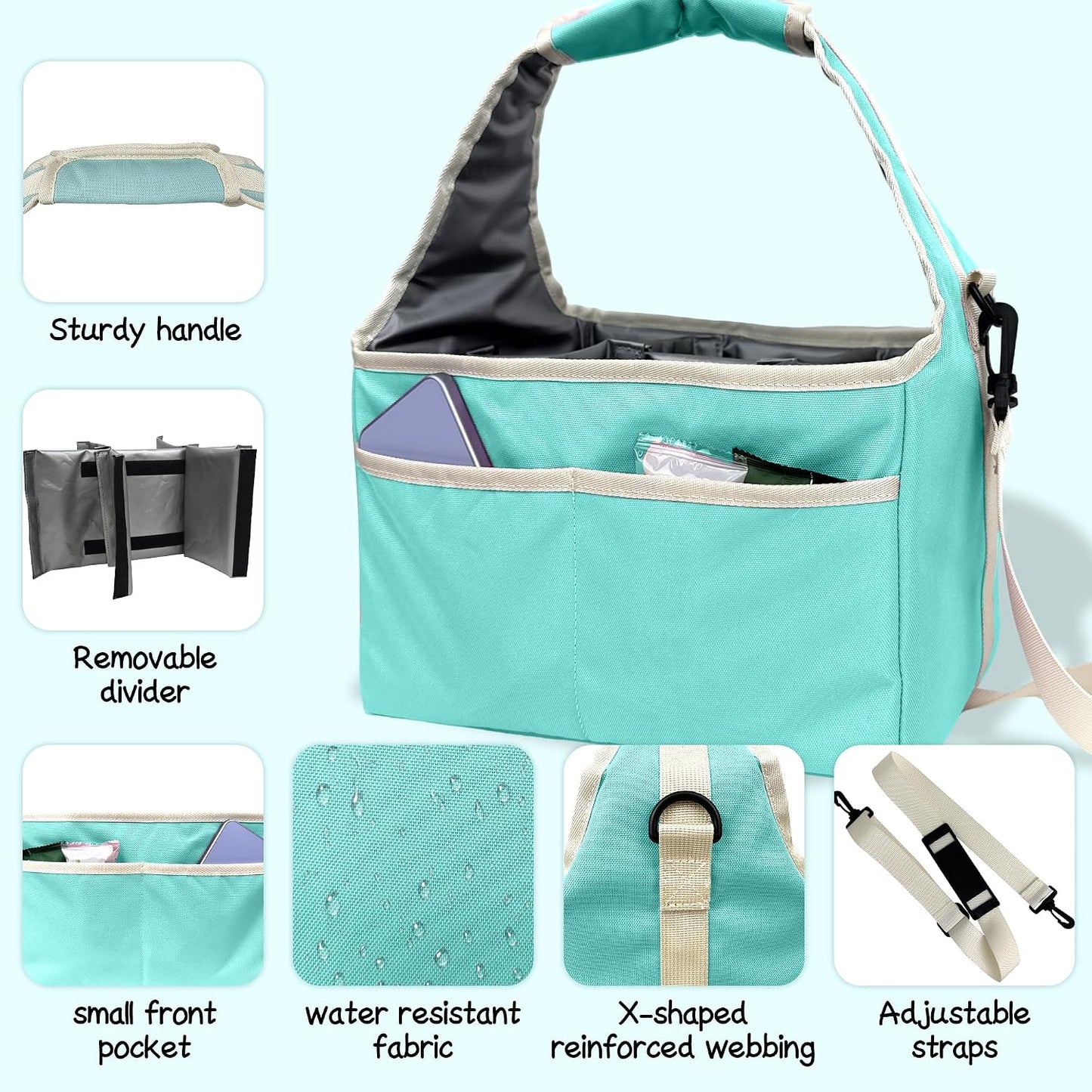 Reusable Drink Carrier Tote Bag with Handle Family Size 4 Compartment Water Bottle Holder with Adjustable Shoulder Strap & Removable Dividers Multiple Tumbler Caddy for Car,Delivery,Family Outings