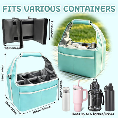 Reusable Drink Carrier Tote Bag with Handle Family Size 4 Compartment Water Bottle Holder with Adjustable Shoulder Strap & Removable Dividers Multiple Tumbler Caddy for Car,Delivery,Family Outings
