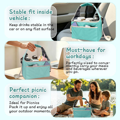 Reusable Drink Carrier Tote Bag with Handle Family Size 4 Compartment Water Bottle Holder with Adjustable Shoulder Strap & Removable Dividers Multiple Tumbler Caddy for Car,Delivery,Family Outings