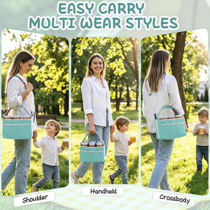 Reusable Drink Carrier Tote Bag with Handle Family Size 4 Compartment Water Bottle Holder with Adjustable Shoulder Strap & Removable Dividers Multiple Tumbler Caddy for Car,Delivery,Family Outings
