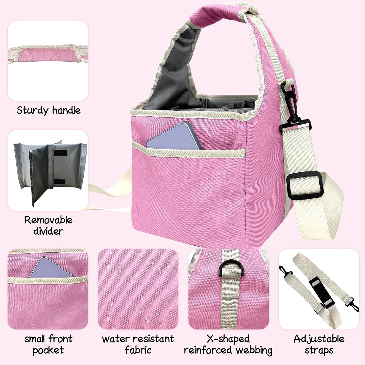 Reusable Drink Carrier Tote Bag with Handle Family Size 4 Compartment Water Bottle Holder with Adjustable Shoulder Strap & Removable Dividers Multiple Tumbler Caddy for Car,Delivery,Family Outings