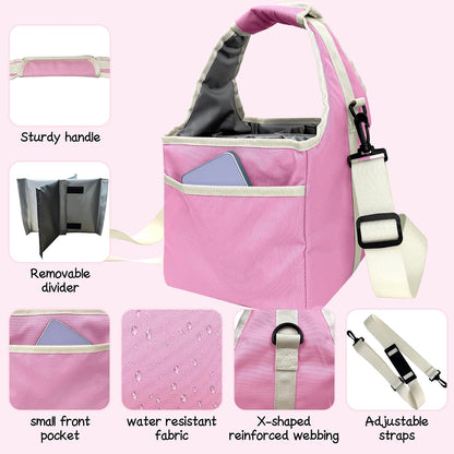 Reusable Drink Carrier Tote Bag with Handle Family Size 4 Compartment Water Bottle Holder with Adjustable Shoulder Strap & Removable Dividers Multiple Tumbler Caddy for Car,Delivery,Family Outings