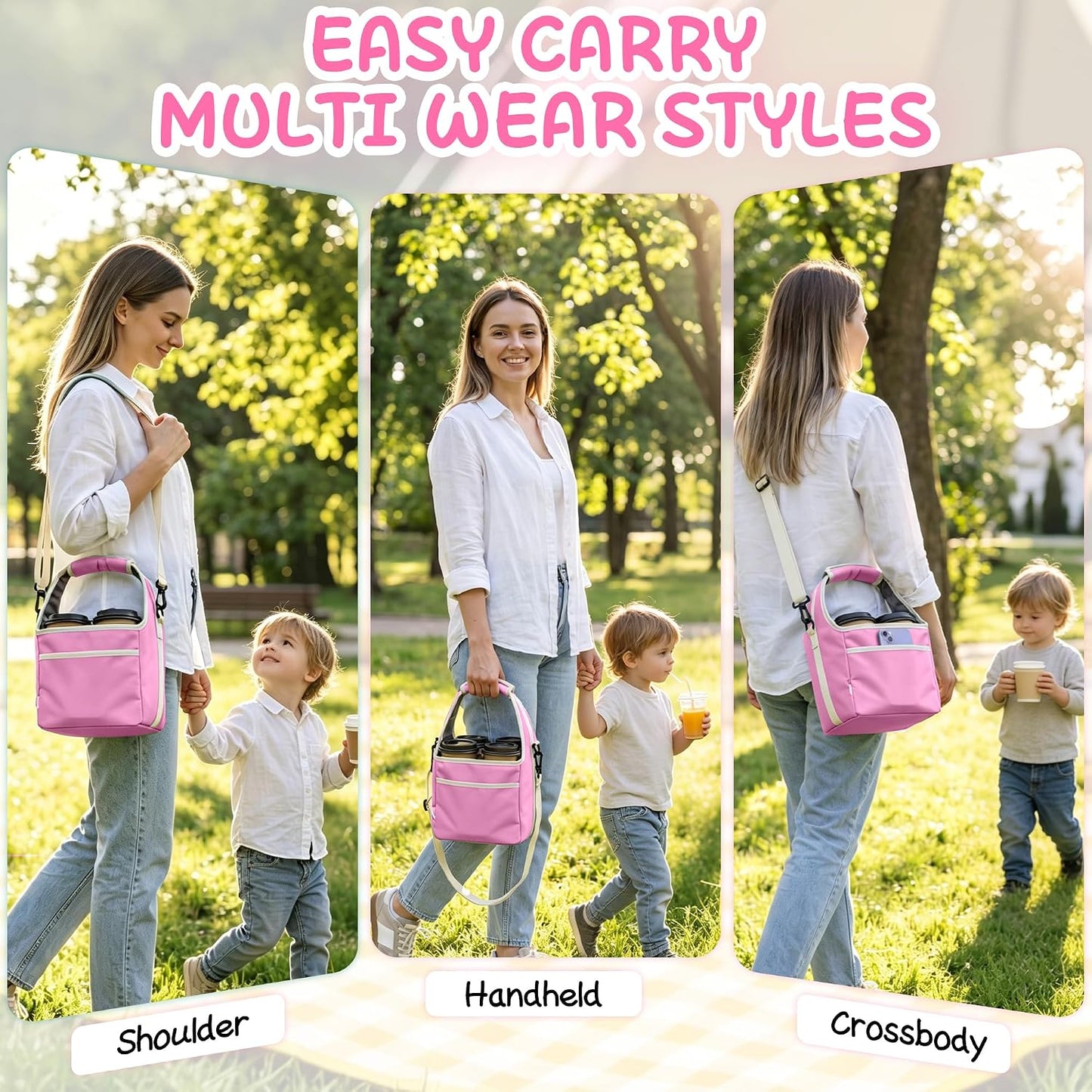 Reusable Drink Carrier Tote Bag with Handle Family Size 4 Compartment Water Bottle Holder with Adjustable Shoulder Strap & Removable Dividers Multiple Tumbler Caddy for Car,Delivery,Family Outings