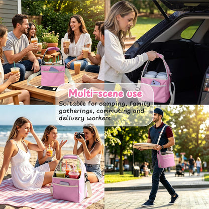 Reusable Drink Carrier Tote Bag with Handle Family Size 4 Compartment Water Bottle Holder with Adjustable Shoulder Strap & Removable Dividers Multiple Tumbler Caddy for Car,Delivery,Family Outings
