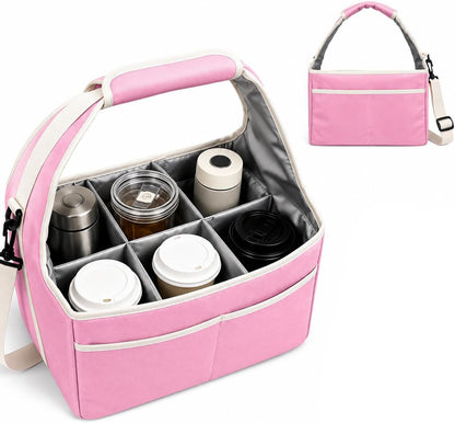 Reusable Drink Carrier Tote Bag with Handle Family Size 4 Compartment Water Bottle Holder with Adjustable Shoulder Strap & Removable Dividers Multiple Tumbler Caddy for Car,Delivery,Family Outings