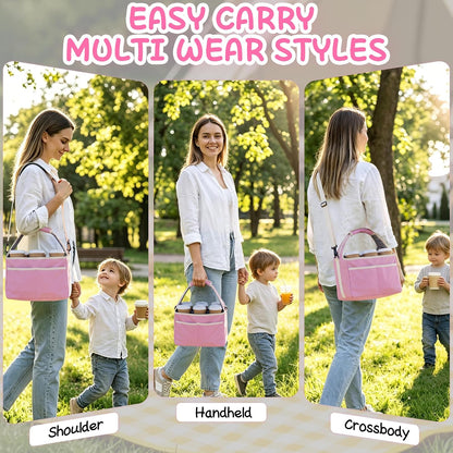 Reusable Drink Carrier Tote Bag with Handle Family Size 4 Compartment Water Bottle Holder with Adjustable Shoulder Strap & Removable Dividers Multiple Tumbler Caddy for Car,Delivery,Family Outings