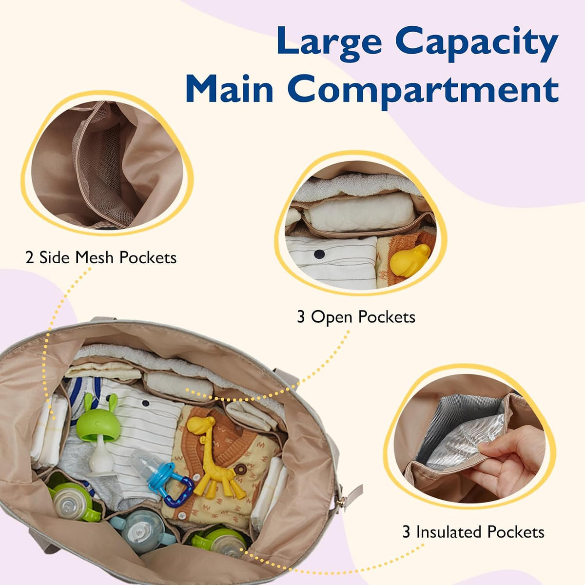 Diaper Bag Tote Large Travel Baby Bag with Pacifier Case