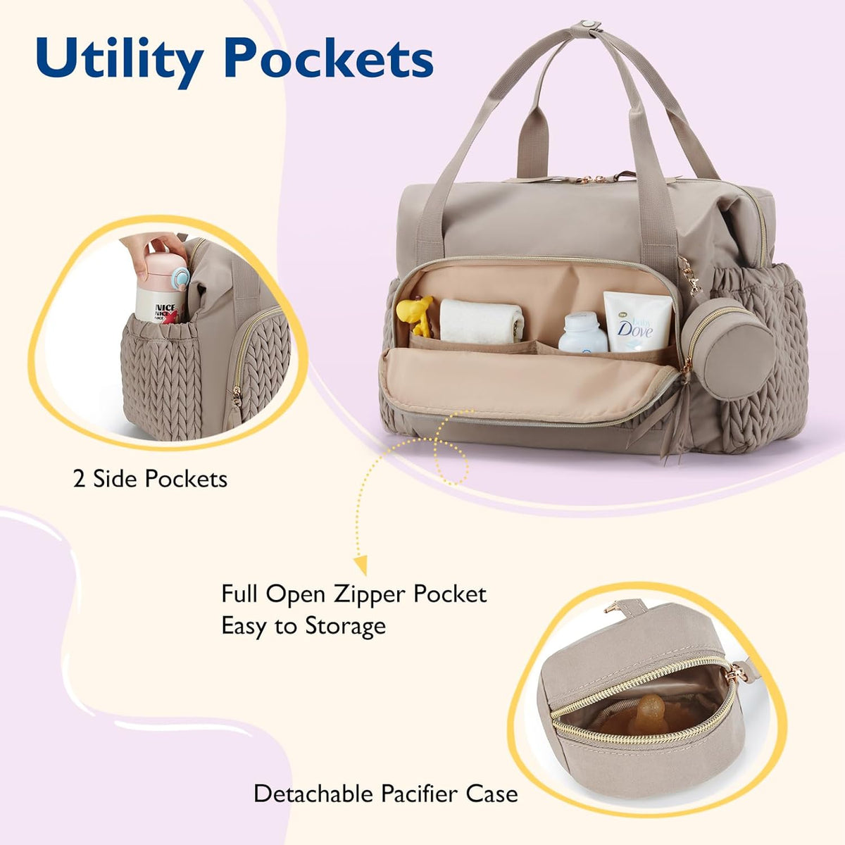 Diaper Bag Tote Large Travel Baby Bag with Pacifier Case