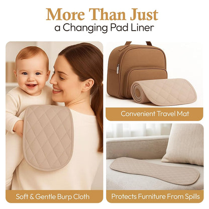 Changing Pad Liners 3 Pack – Waterproof, Soft, Absorbent, Non-Slip, Machine Washable, Reusable Baby Changing Pad Liners, Also Fits Peanut Shaped Changing Pads, Changing Table Pads