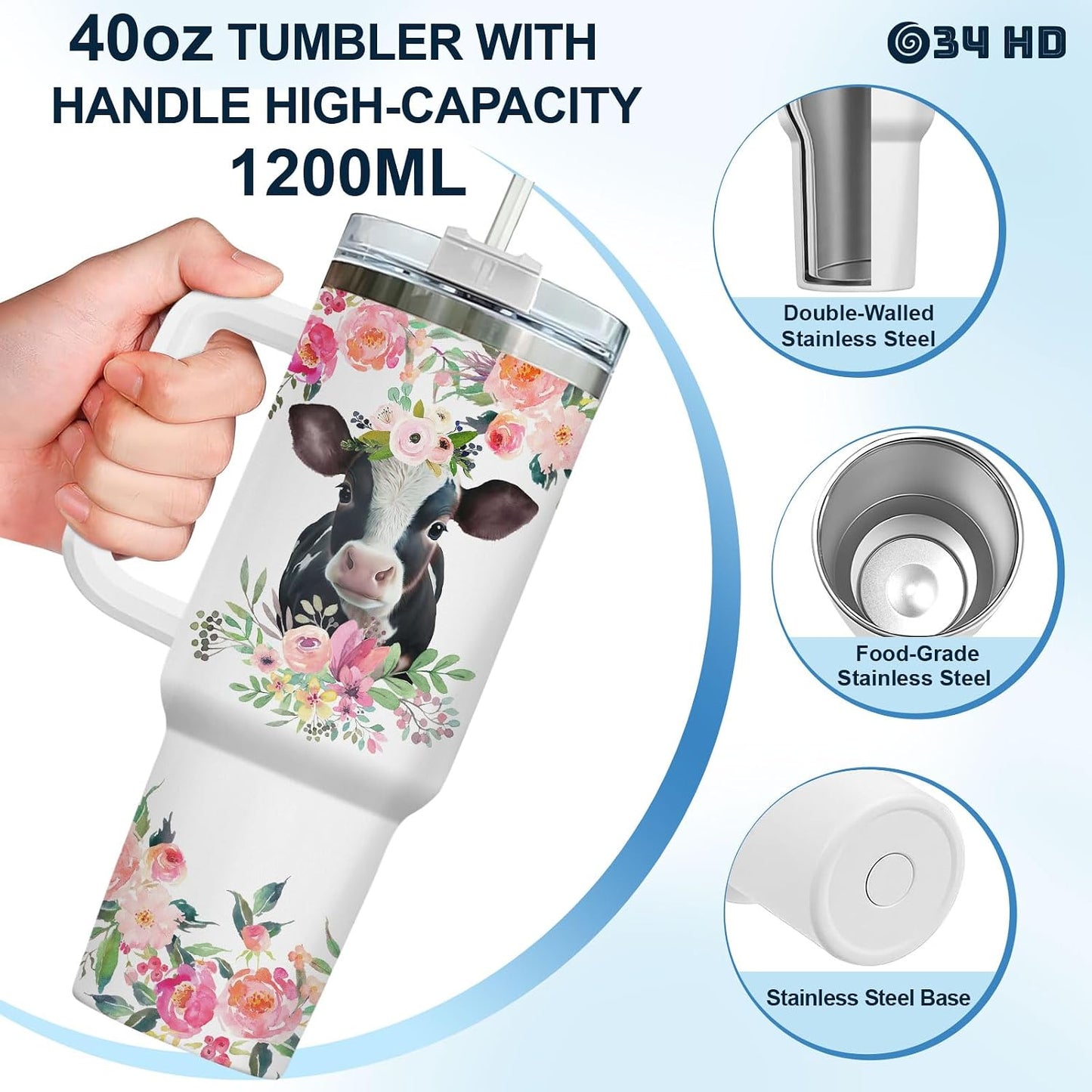 Funny Cow Forgot What Was 40 oz Tumbler with Handle, Cow Lover Gift | Ranch Lover Gift, Heifer Ranch Farmhouse Cattle Moo Barnyard Humor Witty Hilarious Comedy Tumbler