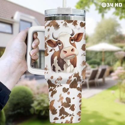 Funny Cow Forgot What Was 40 oz Tumbler with Handle, Cow Lover Gift | Ranch Lover Gift, Heifer Ranch Farmhouse Cattle Moo Barnyard Humor Witty Hilarious Comedy Tumbler