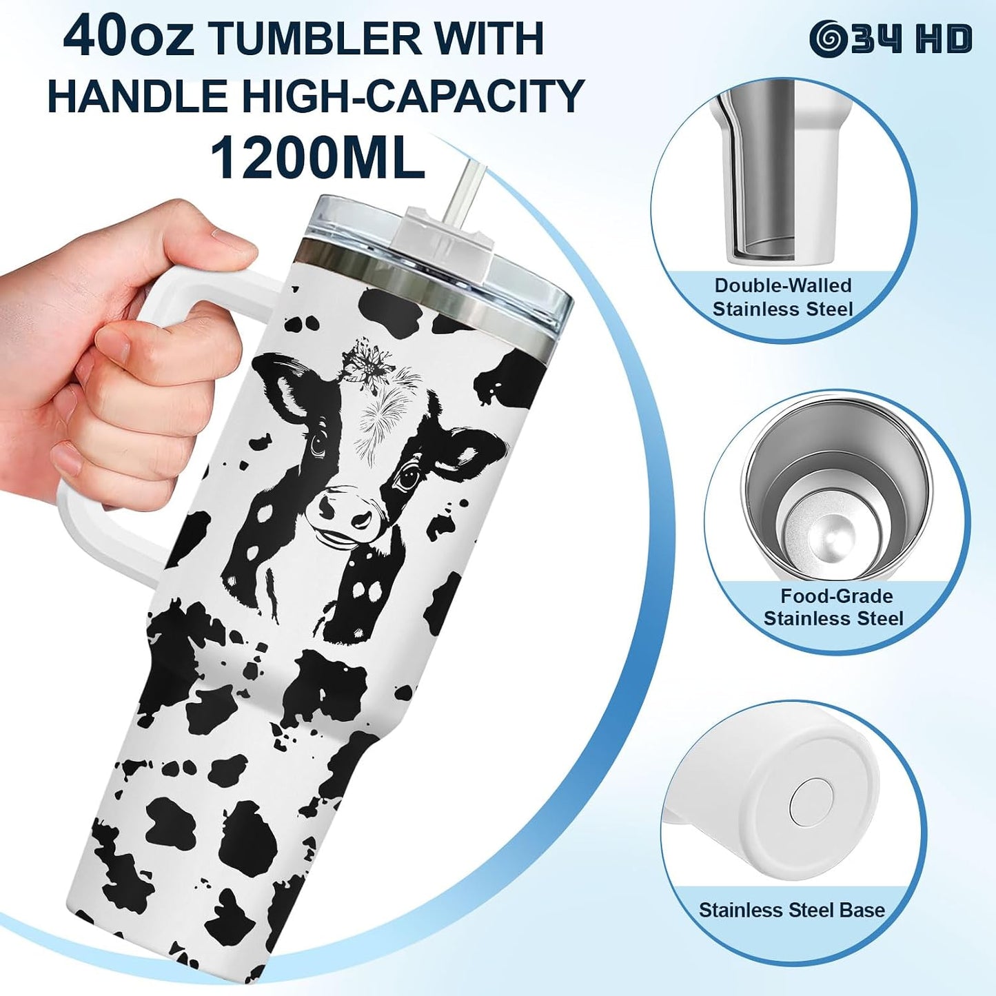 Funny Cow Forgot What Was 40 oz Tumbler with Handle, Cow Lover Gift | Ranch Lover Gift, Heifer Ranch Farmhouse Cattle Moo Barnyard Humor Witty Hilarious Comedy Tumbler