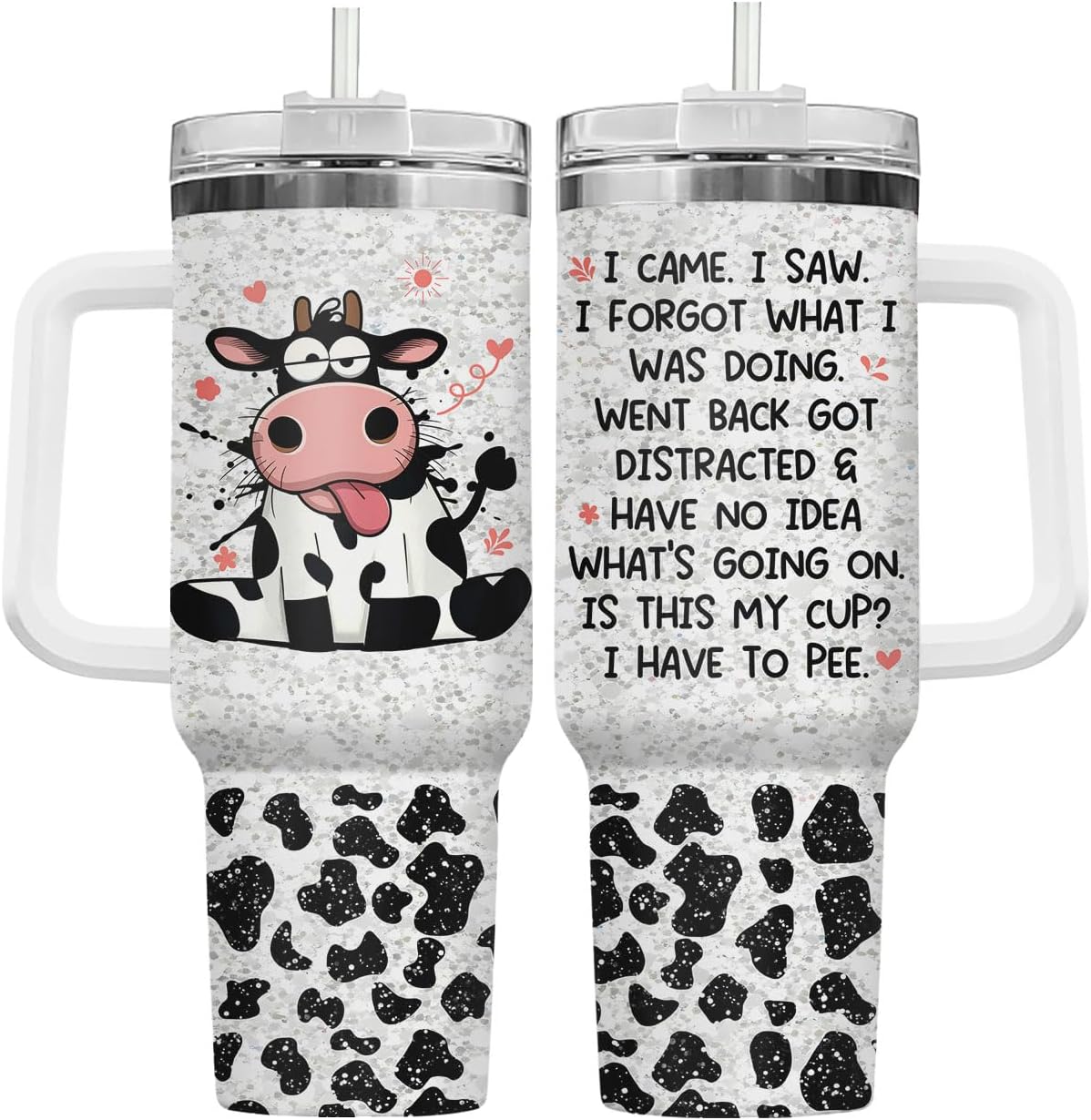 Funny Cow Forgot What Was 40 oz Tumbler with Handle, Cow Lover Gift | Ranch Lover Gift, Heifer Ranch Farmhouse Cattle Moo Barnyard Humor Witty Hilarious Comedy Tumbler