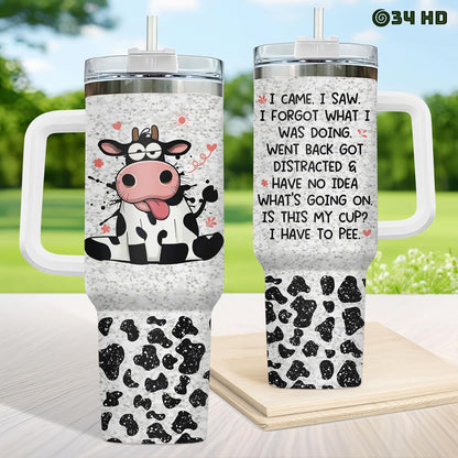Funny Cow Forgot What Was 40 oz Tumbler with Handle, Cow Lover Gift | Ranch Lover Gift, Heifer Ranch Farmhouse Cattle Moo Barnyard Humor Witty Hilarious Comedy Tumbler