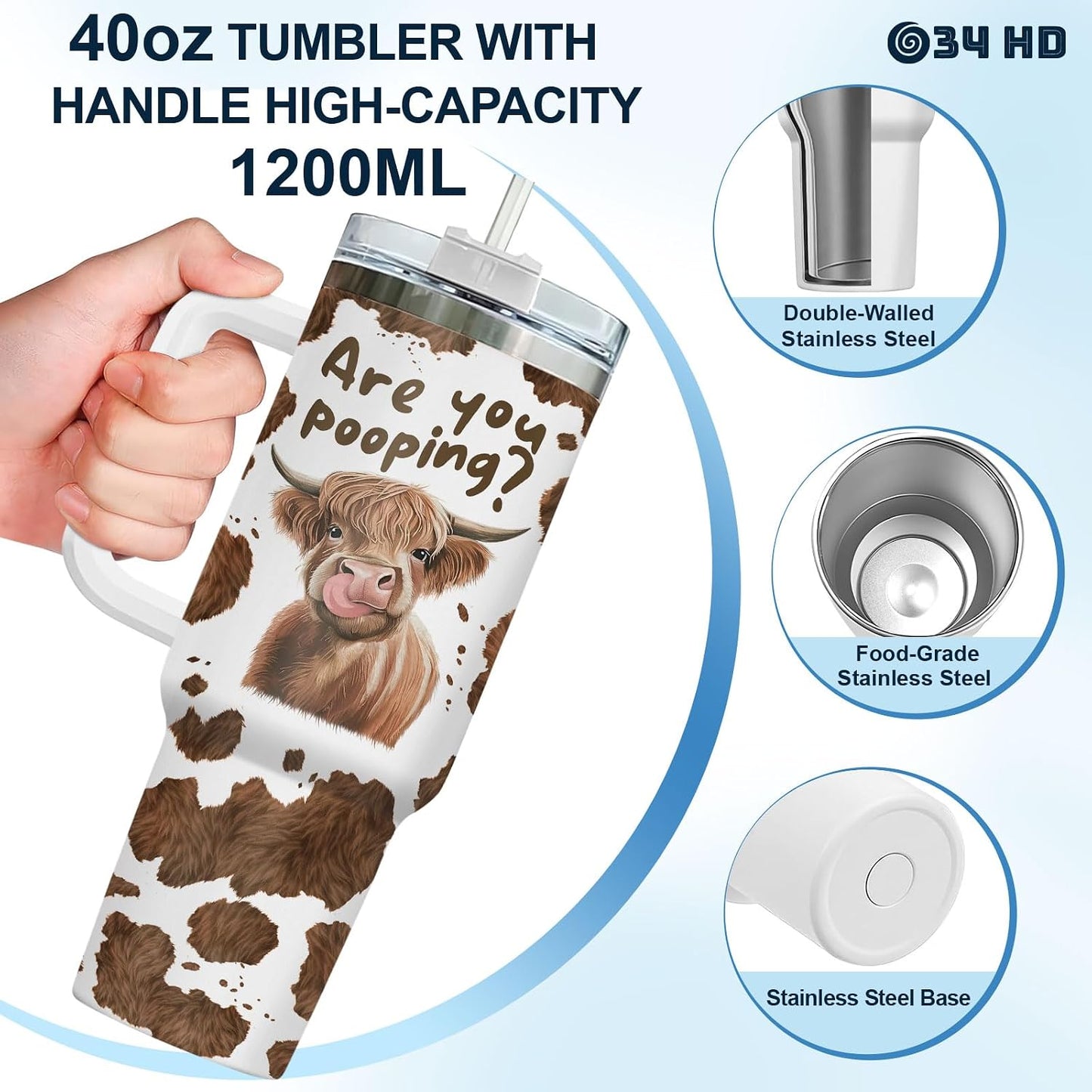 Funny Cow Forgot What Was 40 oz Tumbler with Handle, Cow Lover Gift | Ranch Lover Gift, Heifer Ranch Farmhouse Cattle Moo Barnyard Humor Witty Hilarious Comedy Tumbler
