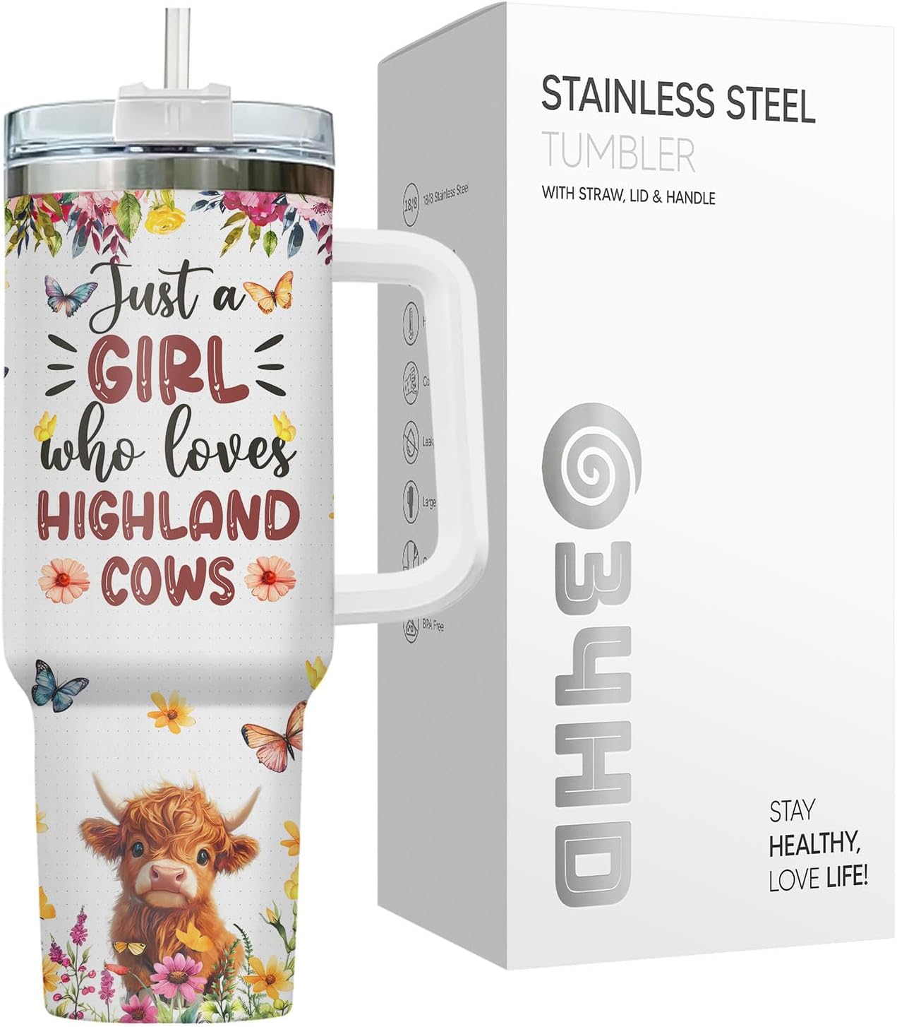 Funny Cow Forgot What Was 40 oz Tumbler with Handle, Cow Lover Gift | Ranch Lover Gift, Heifer Ranch Farmhouse Cattle Moo Barnyard Humor Witty Hilarious Comedy Tumbler