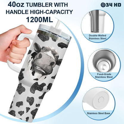 Funny Cow Forgot What Was 40 oz Tumbler with Handle, Cow Lover Gift | Ranch Lover Gift, Heifer Ranch Farmhouse Cattle Moo Barnyard Humor Witty Hilarious Comedy Tumbler